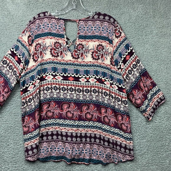 RENEE C Womens Blouse Size XL Stitch Fix Boho 3/4 Sleeve Keyhole Crossfront NWT - Picture 13 of 14